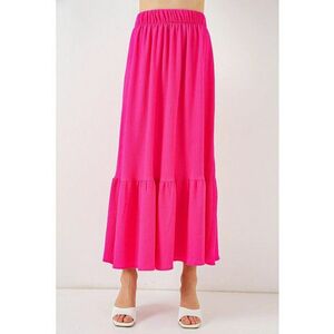 Fusta maxi HiCCUP - texturata - talie elastica - roz - poliester-lycra imagine