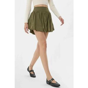 Fusta mini cu pantaloni scurti atasati dama - talie inalta - textil - verde imagine