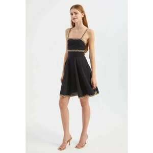 Rochie mini - guler patrat - bretele spaghetti - neagra - textil imagine