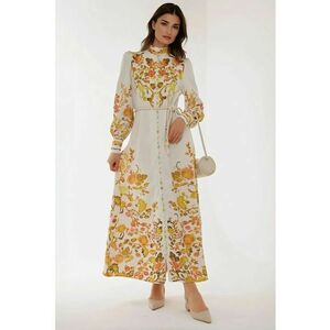 Rochie maxi - imprimeu - maneca lunga - multicolor - textil imagine