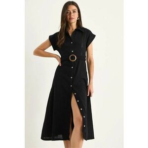 Rochie midi HiCCUP bumbac texturat - Negru imagine