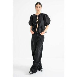Bluza de bumbac cu maneci bufante - Negru imagine