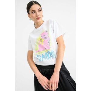 Tricou din bumbac cu imprimeu pisica - Alb/Roz/Albastru imagine