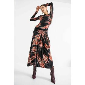Rochie cu fronseuri si model floral - Negru/Rosu vermillion imagine
