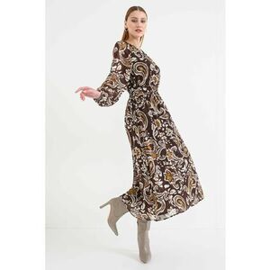 Rochie lunga cu imprimeu floral - Alb/Maro inchis/Galben mustar imagine