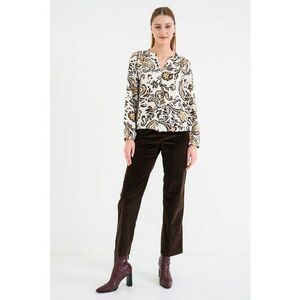 Bluza lejera cu decolteu in V - Maro inchis/Alb fildes/Maro camel imagine