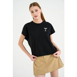 Tricou de bumbac cu aplicatii cu strasuri - Negru imagine