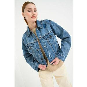 Jacheta crop de denim Anouk - Albastru melange imagine