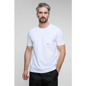 Tricou cu logo si decolteu rotund - Alb optic imagine