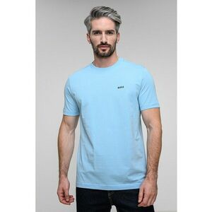 Tricou cu logo discret si decolteu la baza gatului - Negru/Albastru deschis imagine
