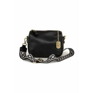 Geanta crossbody de piele cu bareta din material textil - Negru imagine