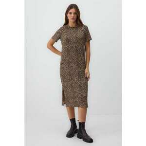 Rochie-tricou midi cu decolteu la baza gatului - Negru/Galben murdar imagine