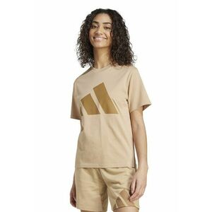 Tricou de bumbac cu decolteu la baza gatului si logo - Maro nisip imagine