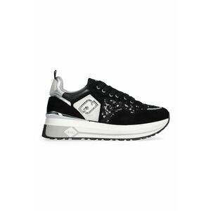 Pantofi sport wedge de piele intoarsa cu aplicatii de paiete - Alb/Negru imagine