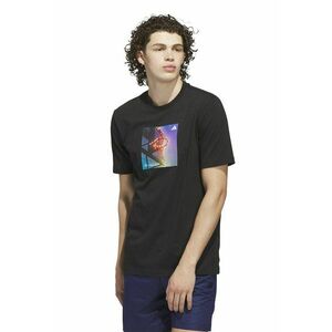 Tricou cu decolteu la baza gatului si imprimeu - Negru imagine
