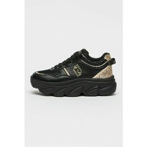 Pantofi sport de piele si piele ecologica cu insertie de plasa - Auriu/Negru imagine