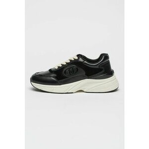 Pantofi sport demi-wedge de piele si piele ecologica - Negru imagine
