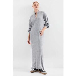 Rochie dama - guler inalt cu fermoar - tricot - gri - imagine