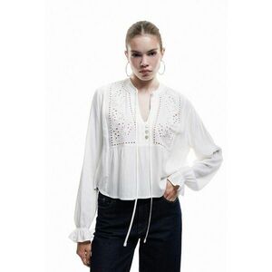 Bluza cu model cu perforatii - Alb imagine