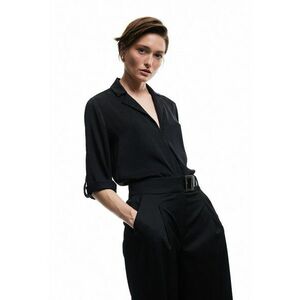 Bluza cu decolteu in V si aspect satinat - Negru imagine