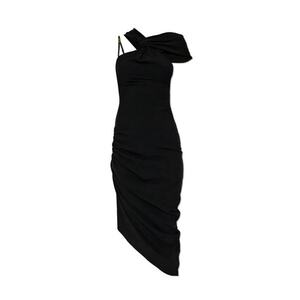 Rochie lunga cu drapaj lateral - Negru imagine