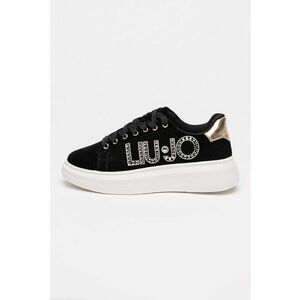 Pantofi sport wedge din piele intoarsa cu aplicatii logo - Negru/Argintiu imagine