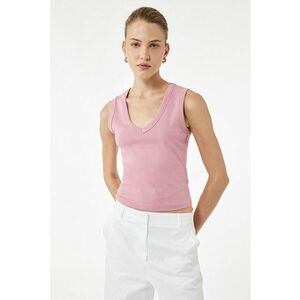 Top crop cu decolteu in V - Roz deschis imagine
