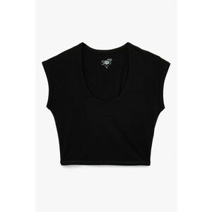 Tricou crop cu decolteu rotund - Negru imagine