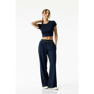 Pantaloni cu croiala ampla si banda elastica in talie - Bleumarin imagine