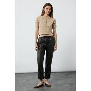 Pantaloni crop conici de piele sintetica - Maro inchis imagine