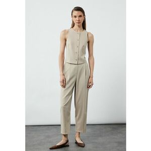 Pantaloni crop cu pensa - Maro nisip imagine