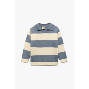 Pulover polo cu dungi - Albastru prafuit/Bej imagine