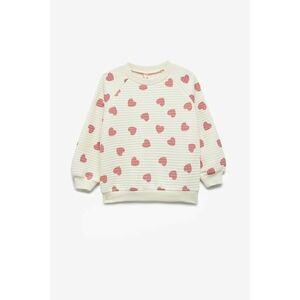 Bluza texturata de trening cu imprimeu inimi - Alb fildes/Roz somon imagine