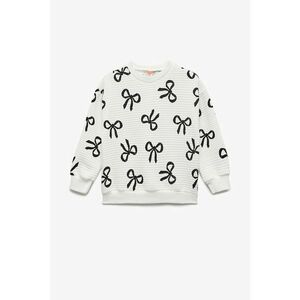 Bluza de trening din amestec de bumbac cu imprimeu funde - Alb fildes/Negru imagine