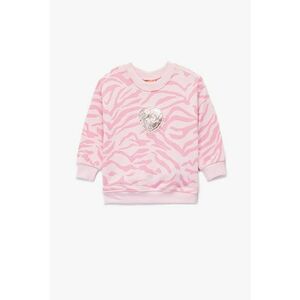 Bluza cu animal print si decolteu la baza gatului - Roz somon/Roz imagine