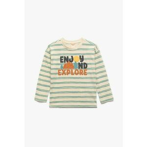 Bluza cu imprimeu text si dungi - Verde/Bej imagine