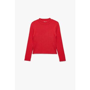 Pulover striat cu decolteu la baza gatului - Rosu vermillion imagine
