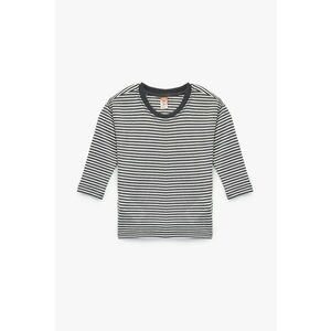 Bluza cu dungi si decolteu la baza gatului - Alb/Gri inchis imagine