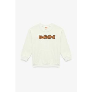 Bluza de trening cu decolteu la baza gatului si aplicatie text - Alb fildes/Portocaliu mandarina imagine