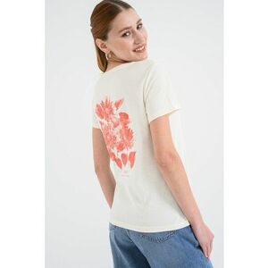 Tricou cu decolteu rotund si imprimeu pe partea din spate - Alb fildes/Coral imagine