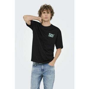 Tricou lejer din bumbac organic cu imprimeu grafic - Negru/Albastru deschis imagine