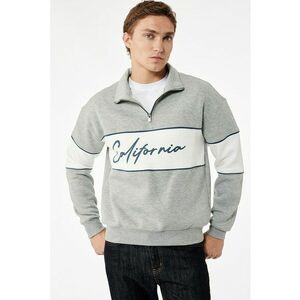 Bluza de trening cu decolteu cu fermoar scurt si imprimeu text - Gri melange imagine