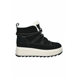 Ghete wedge de piele intoarsa - Alb fildes/Negru imagine