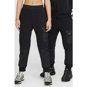 Pantaloni de trening cargo cu segmente din fleece - Negru imagine