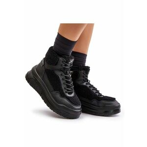 Tenisi dama - Lee Cooper - cu platforma - blana de oaie - negru - piele ecologica/textil imagine