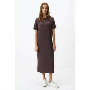 Rochie-tricou midi cu decolteu la baza gatului - Maro inchis imagine