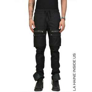 -Pantaloni slim cu buzunare supradimensionați aplicate - Negru imagine