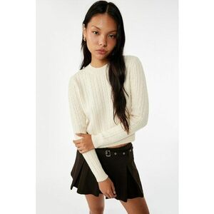 Pulover crop cu decolteu la baza gatului - Bej deschis imagine