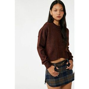 Pulover crop cu terminatie asimetrica - Maro imagine