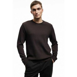 Bluza de trening texturata cu decolteu la baza gatului - Maro inchis imagine